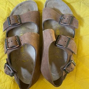 Birkenstock brown leather three strap Milano